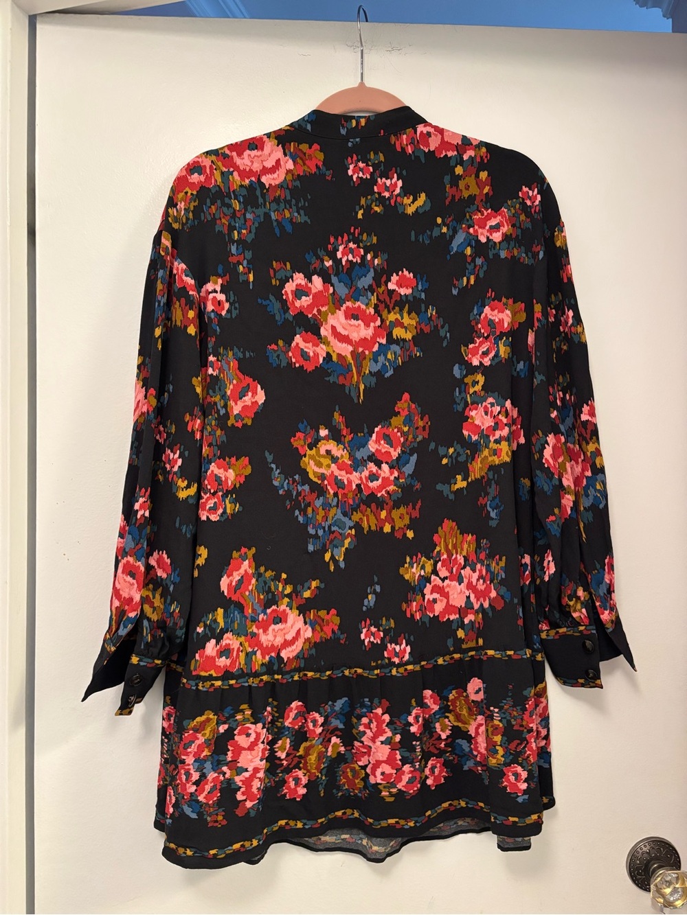 Sézane Black Bohemia Mini Dress with Pink Floral Print M - Picture 6 of 9